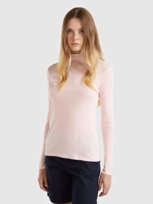 Benetton, Long Sleeve T-shirt With High Neck, size M, Pastel Pink, Women United Colors of Benetton