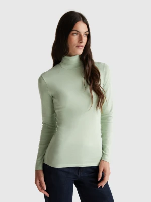 Benetton, Long Sleeve T-shirt With High Neck, Size: S, Light Green, Women United Colors of Benetton
