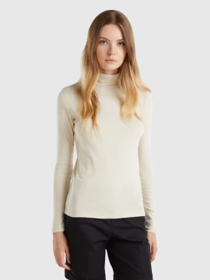 Benetton, Long Sleeve T-shirt With High Neck, size XL, Beige, Women United Colors of Benetton