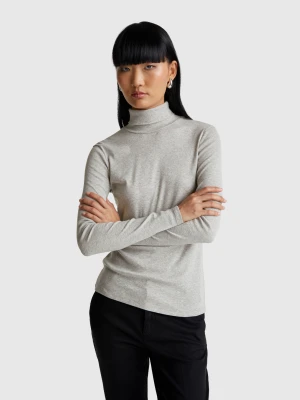 Benetton, Long Sleeve T-shirt With High Neck, Size: XS, Light Gray, Women United Colors of Benetton