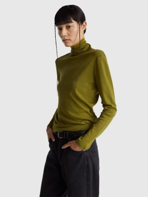 Benetton, Long Sleeve T-shirt With High Neck, Size: XS, Military Green, Women United Colors of Benetton