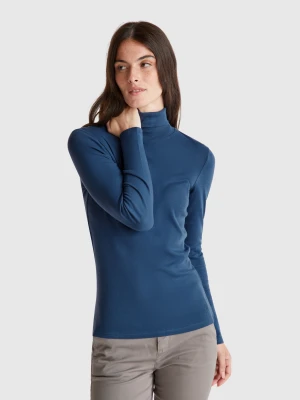 Benetton, Long Sleeve T-shirt With High Neck, size XXS, Air Force Blue, Women United Colors of Benetton
