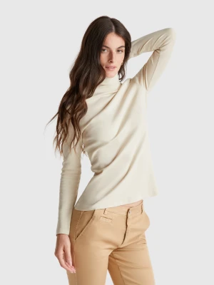 Benetton, Long Sleeve T-shirt With High Neck, size XXS, Beige, Women United Colors of Benetton