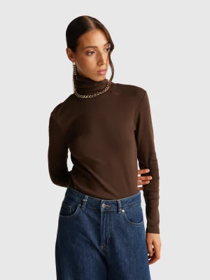 Benetton, Long Sleeve T-shirt With High Neck, size XXS, Brown, Women United Colors of Benetton