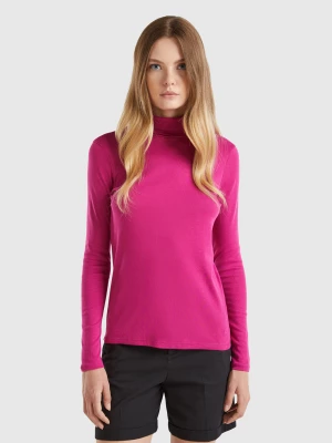 Benetton, Long Sleeve T-shirt With High Neck, size XXS, Cyclamen, Women United Colors of Benetton