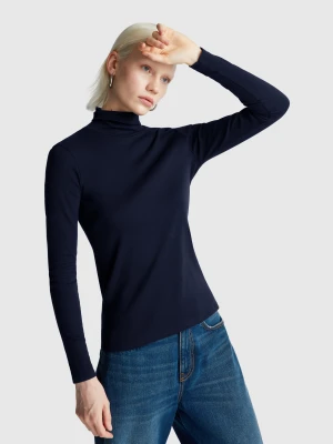 Benetton, Long Sleeve T-shirt With High Neck, Size: XXS, Dark Blue, Women United Colors of Benetton