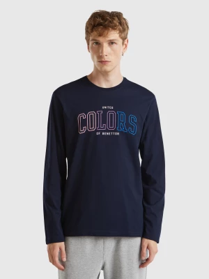 Benetton, Long Sleeve T-shirt With Logo Print, size S, Dark Blue, Men United Colors of Benetton