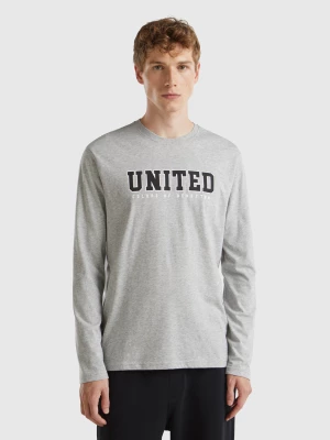 Benetton, Long Sleeve T-shirt With Logo Print, size S, Light Gray, Men United Colors of Benetton