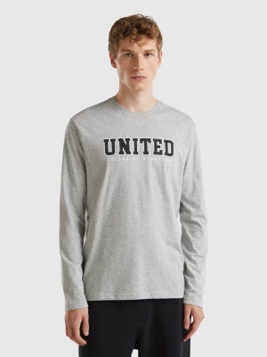 Benetton, Long Sleeve T-shirt With Logo Print, size XL, Light Gray, Men United Colors of Benetton
