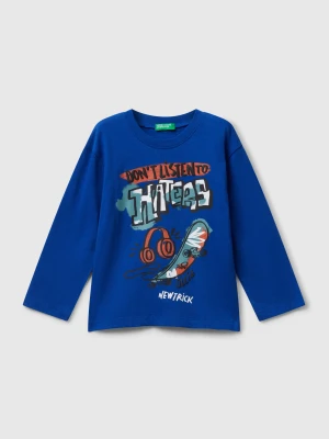 Benetton, Long Sleeve T-shirt With Print, Size: 104, Bright Blue, Kids United Colors of Benetton