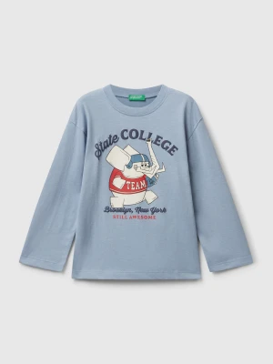 Benetton, Long Sleeve T-shirt With Print, Size: 104, Light Blue, Kids United Colors of Benetton