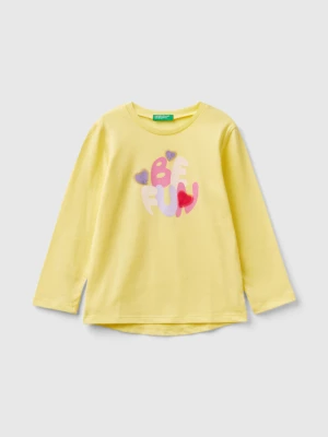 Benetton, Long Sleeve T-shirt With Print, size 110, Yellow, Kids United Colors of Benetton