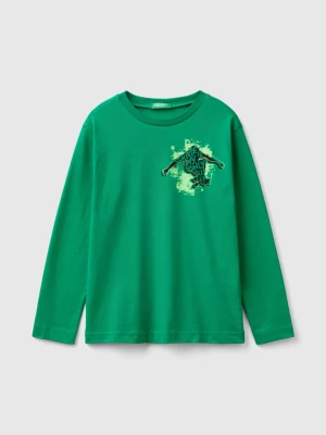 Benetton, Long Sleeve T-shirt With Print, size 2XL, Green, Kids United Colors of Benetton