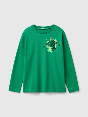 Benetton, Long Sleeve T-shirt With Print, size 2XL, Green, Kids United Colors of Benetton