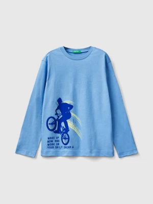 Benetton, Long Sleeve T-shirt With Print, size 2XL, Light Blue, Kids United Colors of Benetton