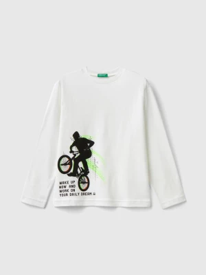 Benetton, Long Sleeve T-shirt With Print, size 2XL, White, Kids United Colors of Benetton