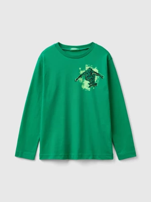 Benetton, Long Sleeve T-shirt With Print, size 3XL, Green, Kids United Colors of Benetton