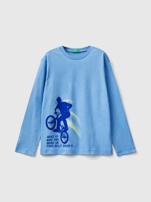 Benetton, Long Sleeve T-shirt With Print, size 3XL, Light Blue, Kids United Colors of Benetton