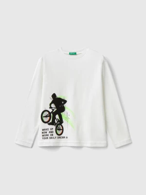 Benetton, Long Sleeve T-shirt With Print, size 3XL, White, Kids United Colors of Benetton
