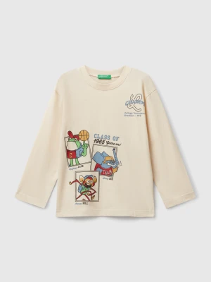 Benetton, Long Sleeve T-shirt With Print, Size: 82, Creamy White, Kids United Colors of Benetton