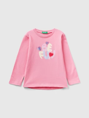 Benetton, Long Sleeve T-shirt With Print, size 82, Pink, Kids United Colors of Benetton
