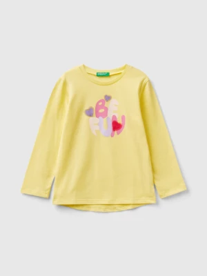 Benetton, Long Sleeve T-shirt With Print, size 82, Yellow, Kids United Colors of Benetton