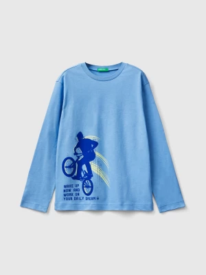 Benetton, Long Sleeve T-shirt With Print, size M, Light Blue, Kids United Colors of Benetton