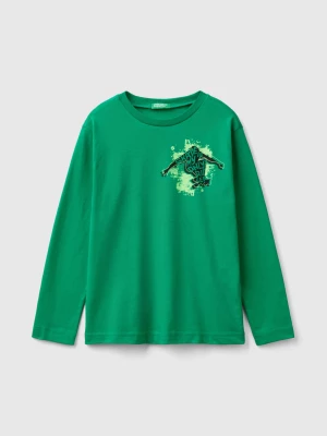 Benetton, Long Sleeve T-shirt With Print, size S, Green, Kids United Colors of Benetton