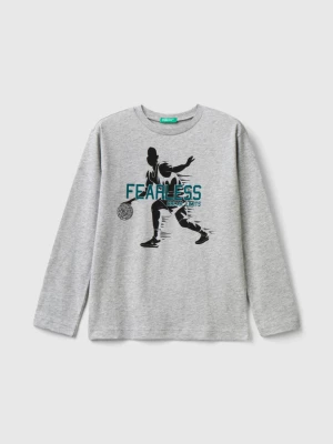 Benetton, Long Sleeve T-shirt With Print, size S, Light Gray, Kids United Colors of Benetton