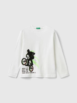 Benetton, Long Sleeve T-shirt With Print, size XL, White, Kids United Colors of Benetton