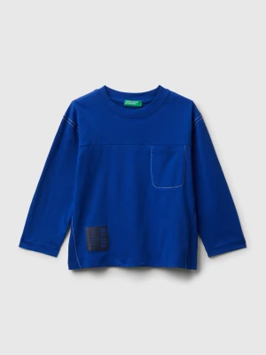 Benetton, Long Sleeve T-shirt With Thick Print, Size: 116, Bright Blue, Kids United Colors of Benetton