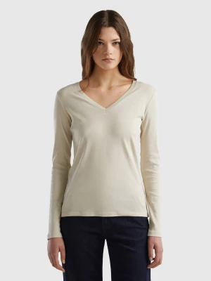 Benetton, Long Sleeve T-shirt With V-neck, size L, Beige, Women United Colors of Benetton