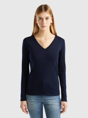 Benetton, Long Sleeve T-shirt With V-neck, size M, Dark Blue, Women United Colors of Benetton