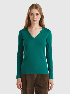 Benetton, Long Sleeve T-shirt With V-neck, size M, Dark Green, Women United Colors of Benetton