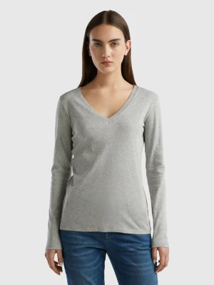 Benetton, Long Sleeve T-shirt With V-neck, size XL, Light Gray, Women United Colors of Benetton