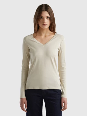 Benetton, Long Sleeve T-shirt With V-neck, size XS, Beige, Women United Colors of Benetton