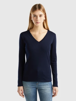 Benetton, Long Sleeve T-shirt With V-neck, size XXS, Dark Blue, Women United Colors of Benetton