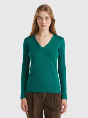 Benetton, Long Sleeve T-shirt With V-neck, size XXS, Dark Green, Women United Colors of Benetton