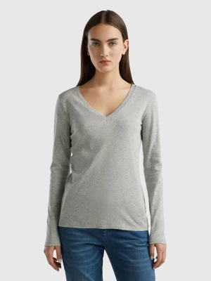 Benetton, Long Sleeve T-shirt With V-neck, size XXS, Light Gray, Women United Colors of Benetton