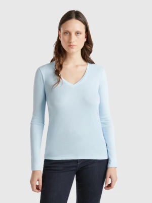 Benetton, Long Sleeve T-shirt With V-neck, size XXS, Sky Blue, Women United Colors of Benetton