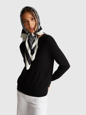 Benetton, Long Sleeve Top In Silk Blend, size XXS, Black, Women United Colors of Benetton