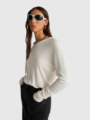 Benetton, Long Sleeve Top In Silk Blend, size XXS, Creamy White, Women United Colors of Benetton