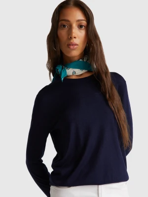 Benetton, Long Sleeve Top In Silk Blend, size XXS, Dark Blue, Women United Colors of Benetton