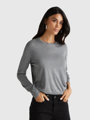Benetton, Long Sleeve Top In Silk Blend, Size: XXS, Dark Gray, Women United Colors of Benetton