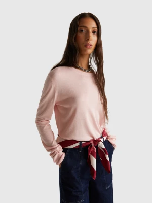 Benetton, Long Sleeve Top In Silk Blend, size XXS, Soft Pink, Women United Colors of Benetton