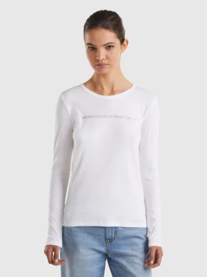 Benetton, Long Sleeve White T-shirt In 100% Cotton, size L, White, Women United Colors of Benetton