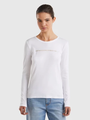 Benetton, Long Sleeve White T-shirt In 100% Cotton, size L, White, Women United Colors of Benetton