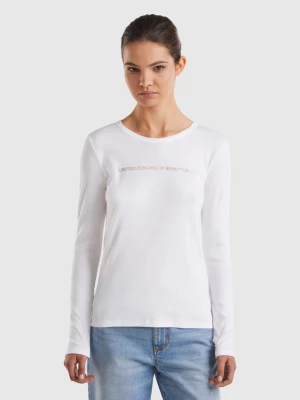 Benetton, Long Sleeve White T-shirt In 100% Cotton, size M, White, Women United Colors of Benetton