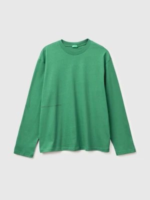 Benetton, Long-sleeved T-shirt With Logo, Size: XL, Green, Men United Colors of Benetton