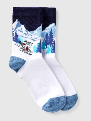 Benetton, Long Socks With Ski ©peanuts Graphic, Size: 39-41, White, Kids United Colors of Benetton